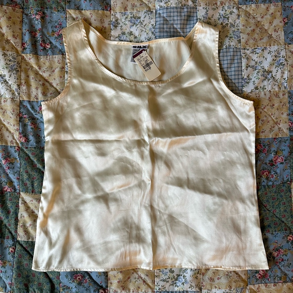 Vintage SILX by August Silk 100% silk butter yellow tank top size S nwt